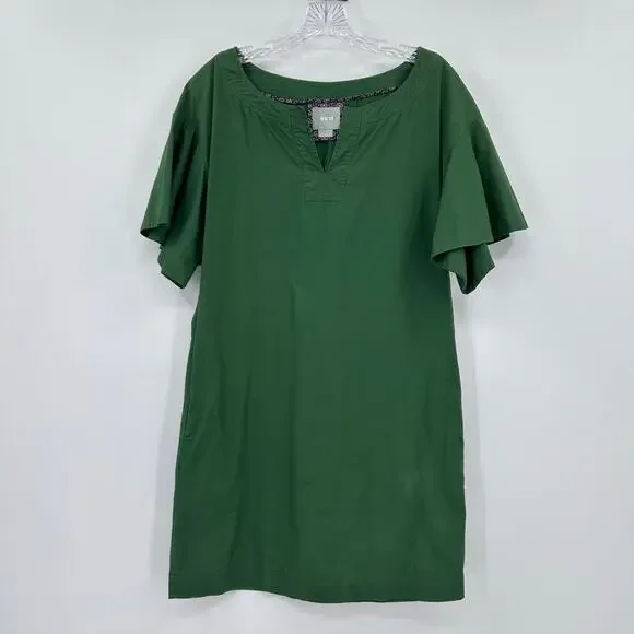 Maeve Anthropologie Green Flutter Sleeve Cotton Shift Dress Pockets Womens Sz XS - Picture 3 of 12